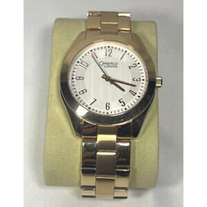 Caravelle By Bulova Mens Watch 36mm Rose Gold Bracelet New Battery 7.25"